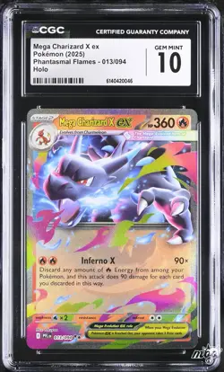 2025 CGC 10 Graded Pokemon Mega Charizard X EX 013/094 Holo Phantasmal Flames - Image 1