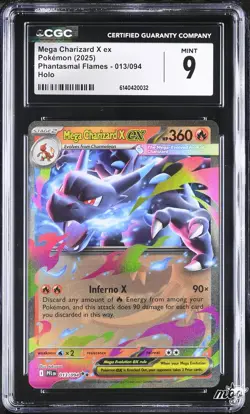 2025 CGC 9 Graded Pokemon Mega Charizard X EX 013/094 Holo Phantasmal Flames - Image 1