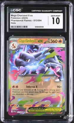 2025 CGC 10 Graded Pokemon Mega Charizard X EX 013/094 Holo Phantasmal Flames - Image 1