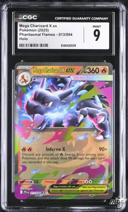 2025 CGC 9 Graded Pokemon Mega Charizard X EX 013/094 Holo Phantasmal Flames - Image 1