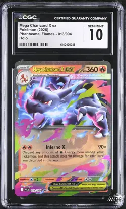 2025 CGC 10 Graded Pokemon Mega Charizard X EX 013/094 Holo Phantasmal Flames - Image 1
