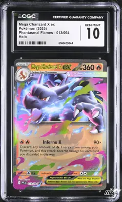 2025 CGC 10 Graded Pokemon Mega Charizard X EX 013/094 Holo Phantasmal Flames - Image 1