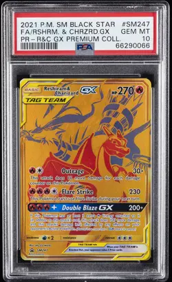 2021 POKEMON SM BLACK STAR PROMO #SM247 FULL ART/RESHIRAM & CHARIZARD GX PSA 10 - Image 1
