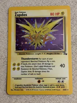 WotC Pokemon TCG Zapdos 15/62 Fossil Holo Unlimited English Basic 80 HP 1999 - Image 1