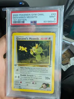 First Edition 2000 Pokemon Gym Challenge 43/132 Giovanni's Meowth PSA Mint 9 - Image 1