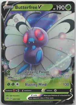 Pokemon Butterfree V Rare Holo 001/189 Darkness Ablaze MP Hayashiro - Image 1