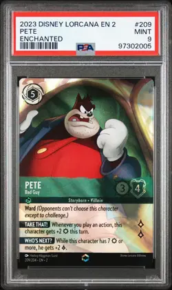 2023 DISNEY LORCANA EN 2-RISE OF THE FLOODBORN ENCHANTED PETE - BAD GUY PSA 9 - Image 1