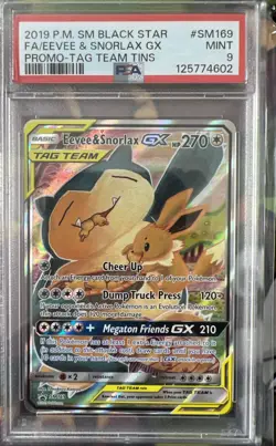 Pokemon Eevee Snorlax GX SM169 Promo Tag Team Full Art PSA 9 - Image 1