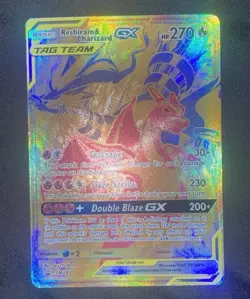 Pokemon Reshiram and Charizard GX SM247 Gold Promo Tag Team LP - Image 1