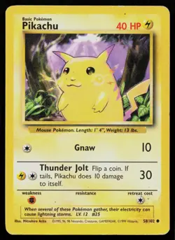 PIKACHU 58/102 COMMON BASE SET UNLIMITED POKEMON MP - Image 1