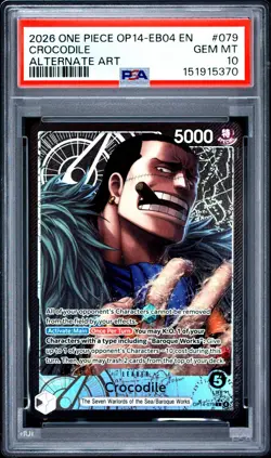 ONE PIECE CROCODILE 2026 OP14 THE AZURE SEA'S SEVEN #079 ALT ART PSA 10 - Image 1