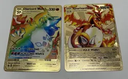 Charizard DX 52/100 And V Max 074/073 Gold Metal Pokemon Card FAN MADE - Image 1