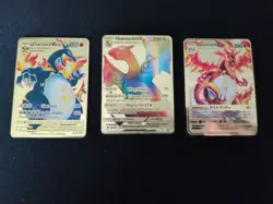 Thick Gold Pokemon Heavy Metal Gold Foil Card Set Of 3 Metal Charizard Rarity - Image 1