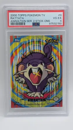 2000 Pokemon Topps TV Animation Series 2 Stick-Ons #19 Rattata #9 Blue Logo PSA! - Image 1