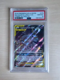 Pokemon 2019 Solgaleo & Lunala GX Cosmic Eclipse Full Art Holo 216/236 PSA 10 - Image 1