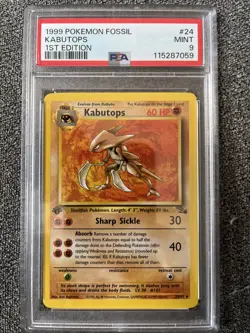1999 POKEMON FOSSIL 1ST EDITION #24 KABUTOPS PSA 9 - Image 1