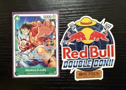 Monkey.D.Luffy Red Bull Double Don!! PRB02-005 Promo + Sticker - Image 1