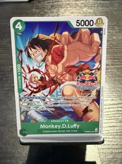 Monkey.D.Luffy Red Bull Double Don!! PRB02-005 Promo + Sticker - Image 2