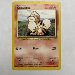 Growlithe 28/102 Uncommon Base Set 4th Print 1999-2000 UK Pokemon Card LP - dd - Image 1
