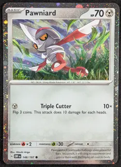 Pawniard 2023 Obsidian Flames Cosmos Holo Pokemon Card 148/197 (NM) - Image 1