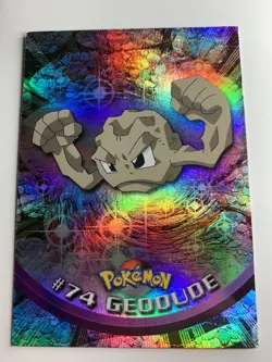 1999 Topps Pokemon TV #74 Geodude Rainbow Foil Blue Logo FREE COMBINED SHIP - Image 1