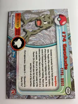 1999 Topps Pokemon TV #74 Geodude Rainbow Foil Blue Logo FREE COMBINED SHIP - Image 2