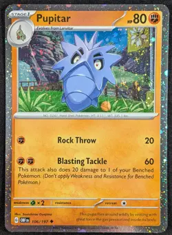 Pupitar 2023 Obsidian Flames Cosmos Holo Pokemon Card 106/197 (NM) - Image 1