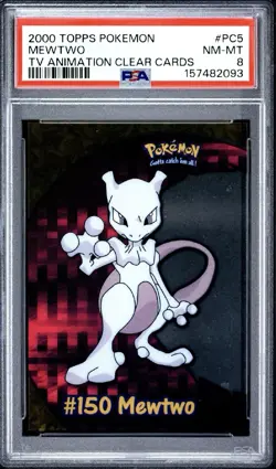 PSA 8 MEWTWO #PC5 2000 TOPPS POKEMON TV ANIMATION CLEAR CARDS - Image 1