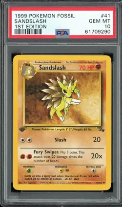 PSA 10 Sandslash 1st Edition Fossil 41/62 Pokemon Card - Image 1