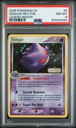 2006 Pokemon EX Legend Maker 5 Gengar Reverse Foil PSA 8 NEW CERT - Image 1