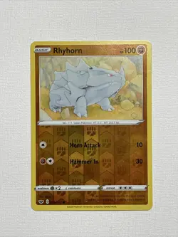 Pokemon Rhyhorn 096/202 Reverse Holo Common Sword & Shield Base Set NM/MT - Image 1