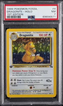 1999 POKEMON FOSSIL 1ST ED #4 DRAGONITE-HOLO PSA 7 - Image 1
