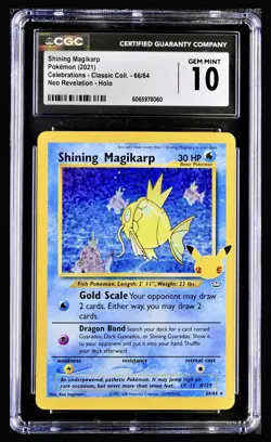 Pokemon 2021 Shining Magikarp 66/64 Celebrations Neo Revelation Holo CGC 10 MINT - Image 1