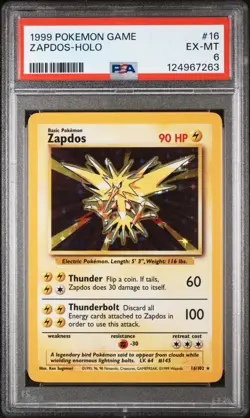 1999 Holo Rare Zapdos Pokemon TCG Base Set Card PSA 6 - Image 1