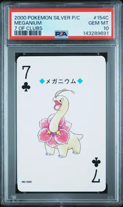 2000 POKEMON SILVER VERSION PLAYING CARDS 7 OF CLUBS #154C MEGANIUM PSA 10 - Image 1