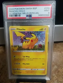 2020 Pokemon Swsh Bsp Pikachu Holo 21 General Mills 25th Anniversary Psa 9 - Image 2