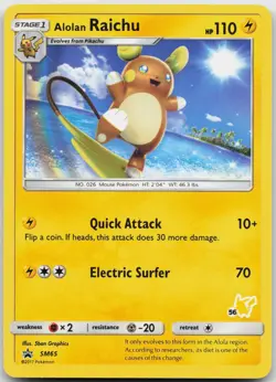 Alolan Raichu (#56 Pikachu Stamped) SM65 Promo Battle Academy Pokemon Near Mint - Image 1