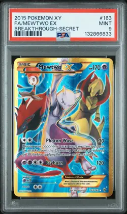 2015 POKEMON XY BREAKTHROUGH SECRET #163 FULL ART/MEWTWO EX PSA 9 - Image 1