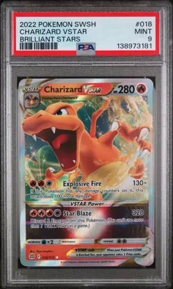 2022 POKEMON SWORD & SHIELD BRILLIANT STARS #018 CHARIZARD VSTAR PSA 9 - Image 1