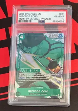2025 ONE PIECE TOURNAMENT PACK VOL.3 WINNER #019 RORONOA ZORO PSA 10 MINT - Image 1