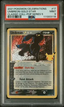 2021 Pokemon Celebrations Classic Collection 17 Umbreon Gold Star PSA 9 - Image 1