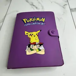 Vtg Pokemon Binder Purple Pikachu and Ash 33 Cards Base Rocket Jungle Japanese - Image 1