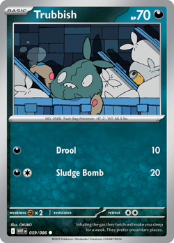 Pokemon Trubbish - 059/086 - Common - Reverse Holo NM-Mint PKMN SV White Flare - Image 1