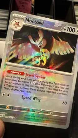 Pokemon Prismatic Evolutions Noctowl Poke Ball Pattern - Texture Shift Error - Image 1