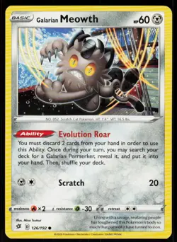 Galarian Meowth 126/192 Common Rebel Clash Pokemon Near Mint - Image 1