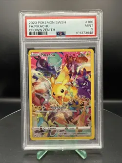 2023 POKEMON TCG PIKACHU SWORD & SHIELD CROWN ZENITH #160 FULL ART PSA 9 MINT - Image 1