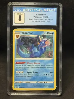 Vaporeon 2020 Black Star Promo Holo Pokemon Card SWSH072 CGC 8 NM-MT Holo Rare - Image 1