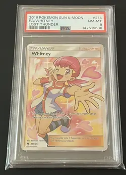 WHITNEY 2018 POKEMON SUN & MOON LOST THUNDER #214 FULL ART PSA 8 - Image 1