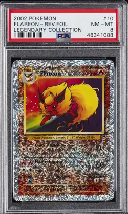 2002 POKEMON LEGENDARY COLLECTION #10 FLAREON-REVERSE FOIL PSA 8 - Image 1