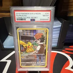 The Pokemon Company Pikachu 241/236 SM Cosmic Eclipse Secret Rare Holo PSA 8 EN - Image 1